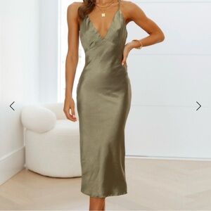 Hello Molly Olive Satin Midi Dress